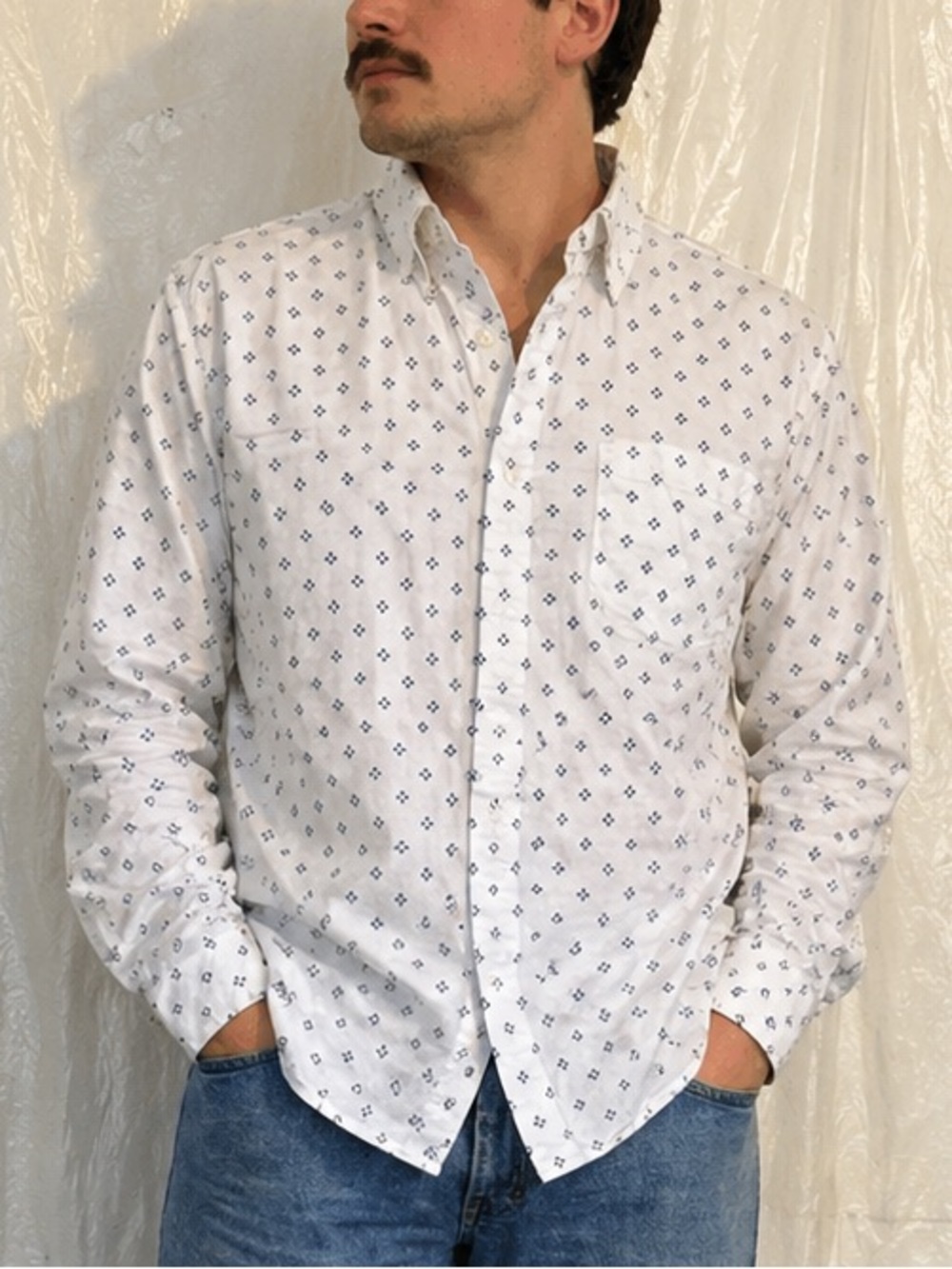American Rag White and Blue Patterned Shirt